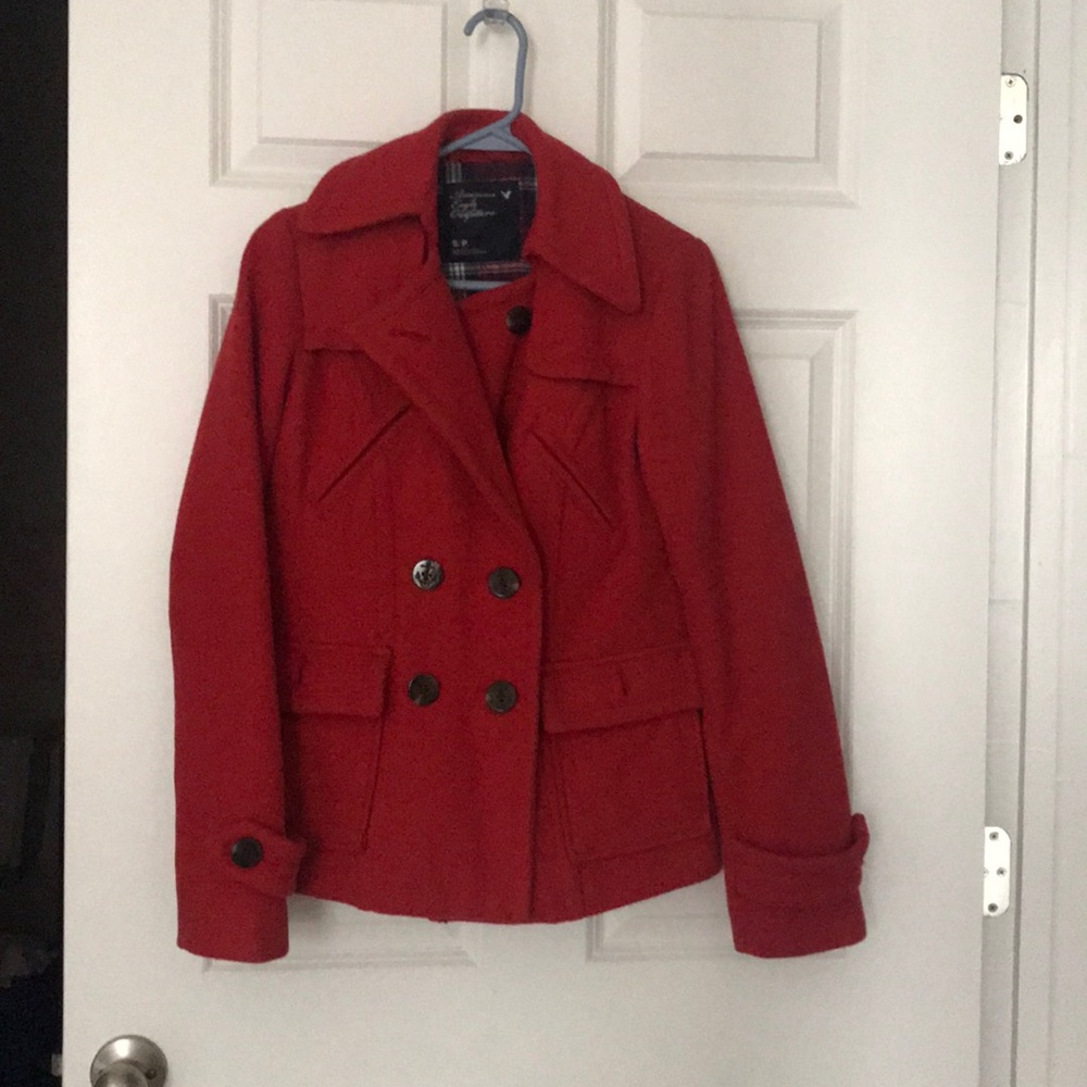 Red pea coat